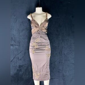 Elegant Brown Embellished Dress by Mandalay
